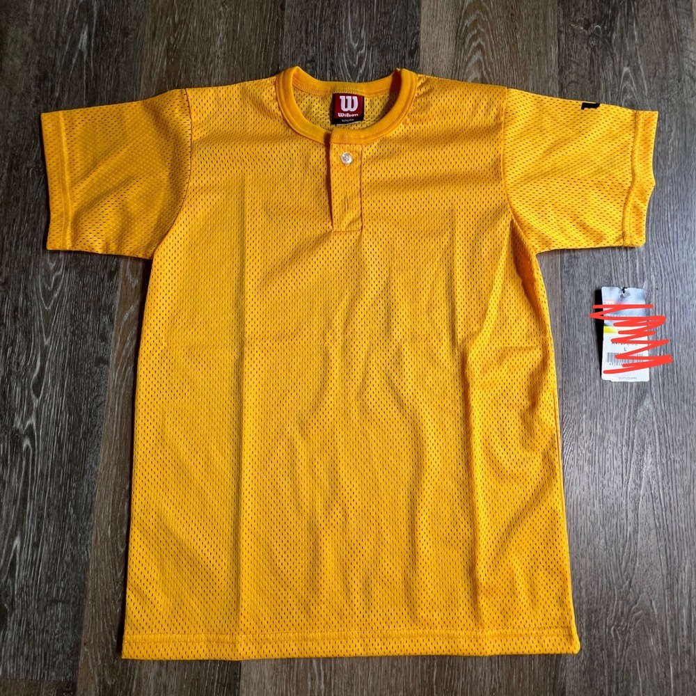 Wilson Baseball Jersey Youth Large‎ Gold Yellow Mesh Performance Henley A